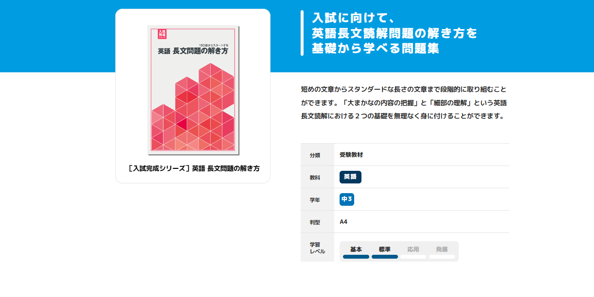 入試完成シリーズ 英語 長文問題の解き方 教材紹介 学習塾 国立私立学校専用教材の出版社 好学出版